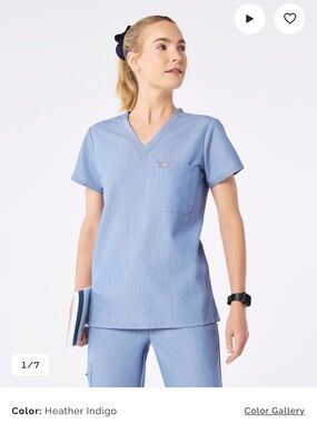 Figs Heather Indigo V-Neck Short One Top Sleeve Scrub Set
